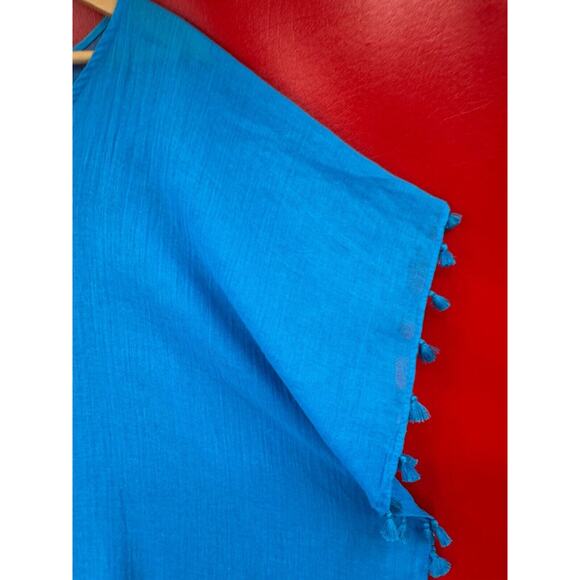 Seafolly Amnesia Kaftan Electric Blue Swim Cover Tassels Tunic Top One Size NWT - Picture 7 of 10